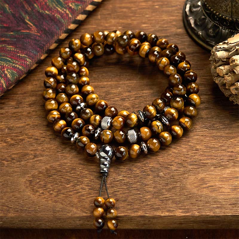 108 Beads Tiger's Eye Multi-Turn Mala Bracelet by Worn Within