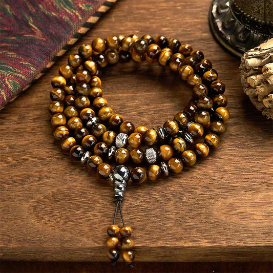108 Beads Tiger's Eye Multi-Turn Mala Bracelet by Worn Within