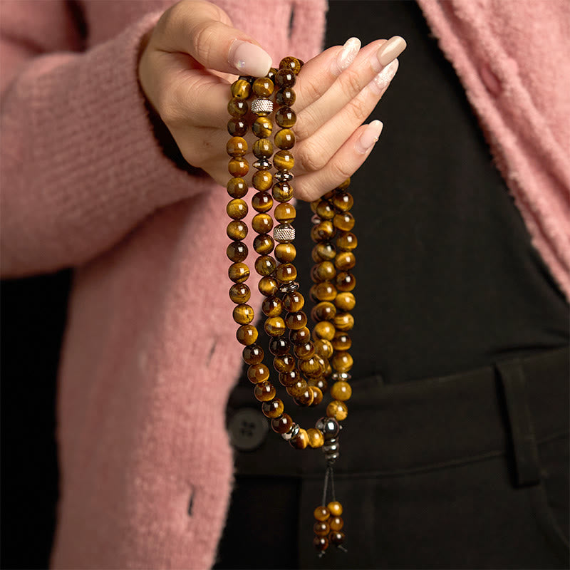 108 Beads Tiger's Eye Multi-Turn Mala Bracelet
