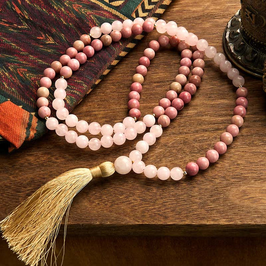 108 Beads Rhodonite Rose Quartz Mala Bracelet