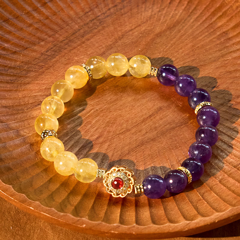 Citrine Amethyst Bead Bracelet
