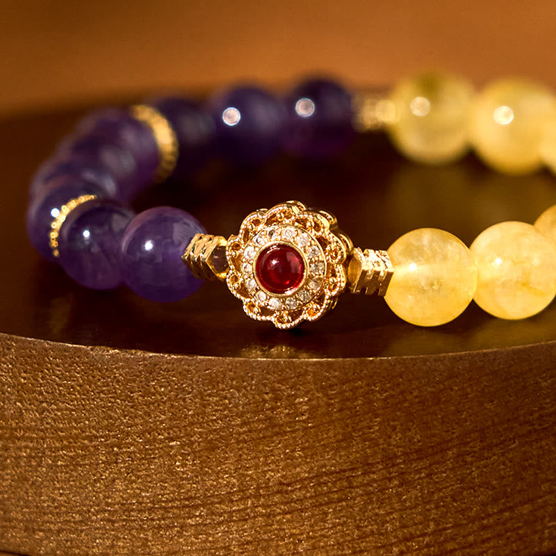 Citrine Amethyst Bead Bracelet