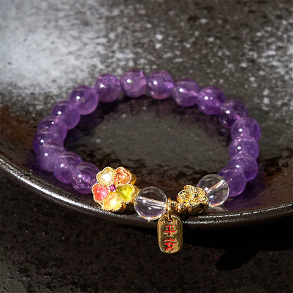 Amethyst-Weißkristall-Blumen-Charm-Armband