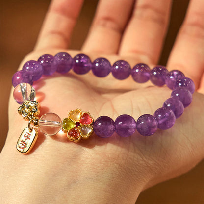 Amethyst-Weißkristall-Blumen-Charm-Armband