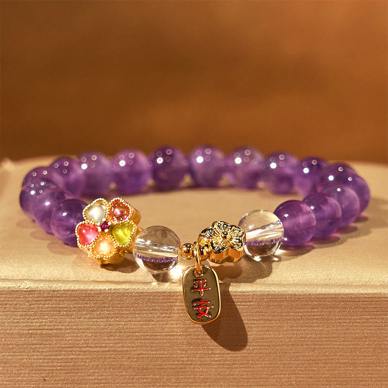 Amethyst-Weißkristall-Blumen-Charm-Armband