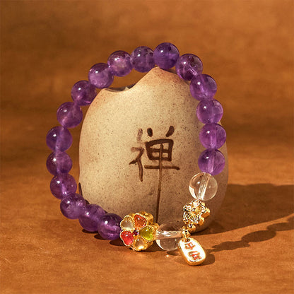 Amethyst-Weißkristall-Blumen-Charm-Armband
