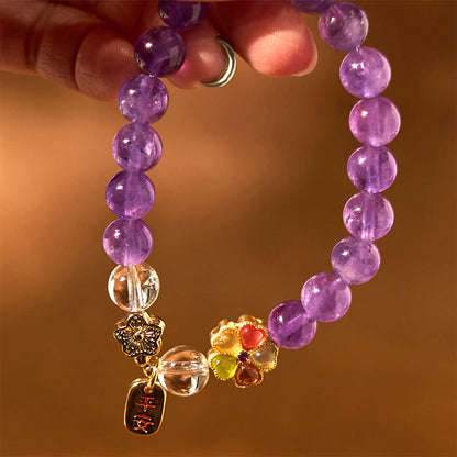 Amethyst-Weißkristall-Blumen-Charm-Armband