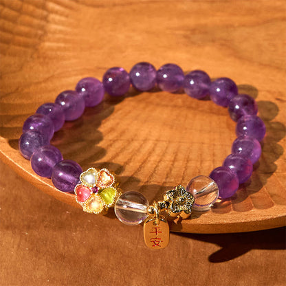 Amethyst-Weißkristall-Blumen-Charm-Armband