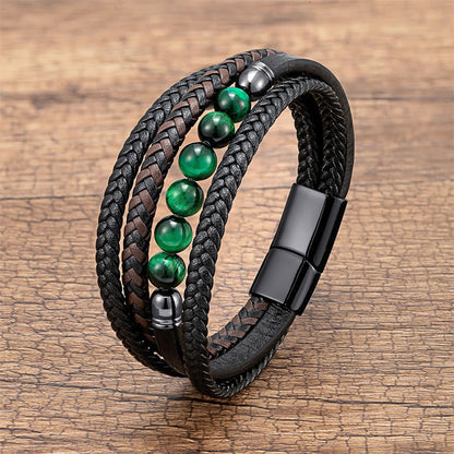 Grünes Tigerauge-Lederarmband