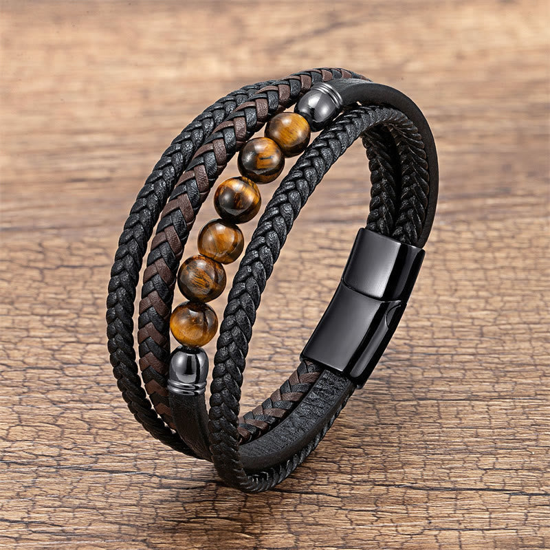 Tigerauge geflochtenes Lederarmband