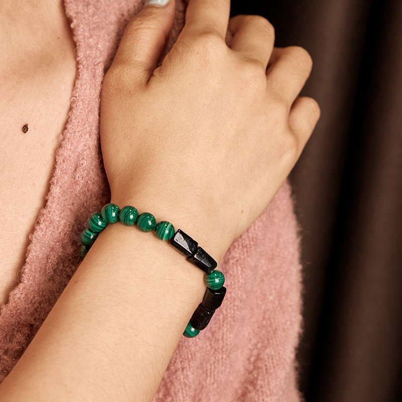 Malachite Black Tourmaline Bead Bracelet