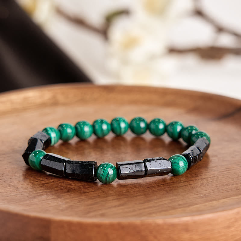 Malachite Black Tourmaline Bead Bracelet