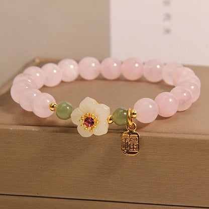 Rosenquarz-Jade-Fu-Zeichen-Armband