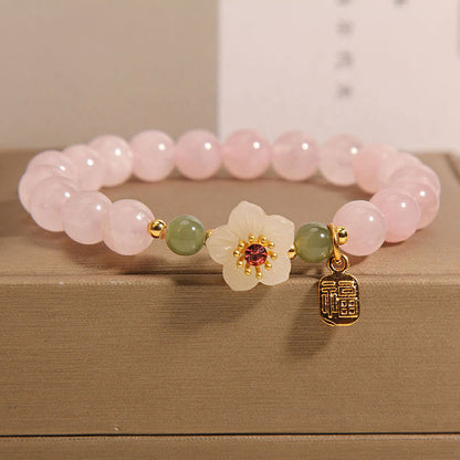Rose Quartz Jade Fu Character Bracelet by Worn Within