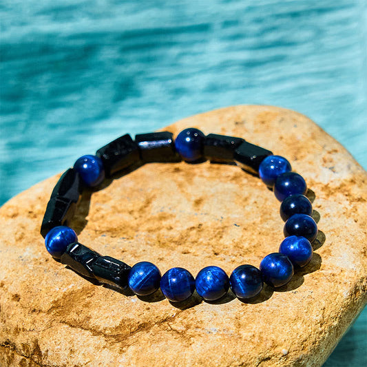 Blue Tiger's Eye Black Tourmaline Bracelet by Worn Within