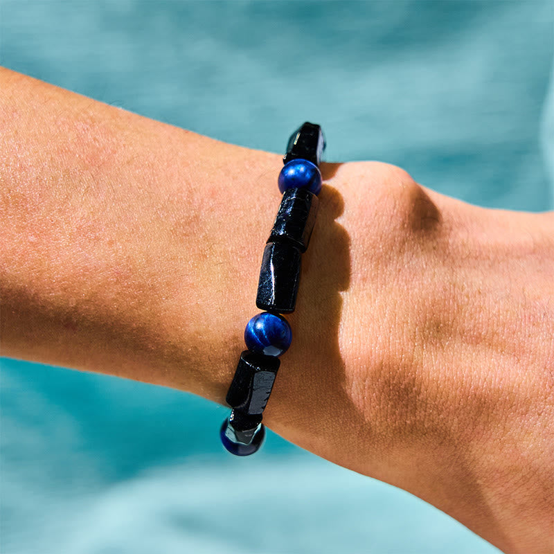 Blaues Tigerauge Schwarzer Turmalin Armband