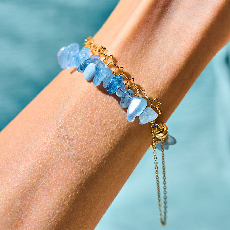 Aquamarine Gravel Design Star Magnetic Buckle Bracelet