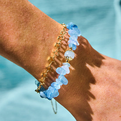 Aquamarine Gravel Design Star Magnetic Buckle Bracelet