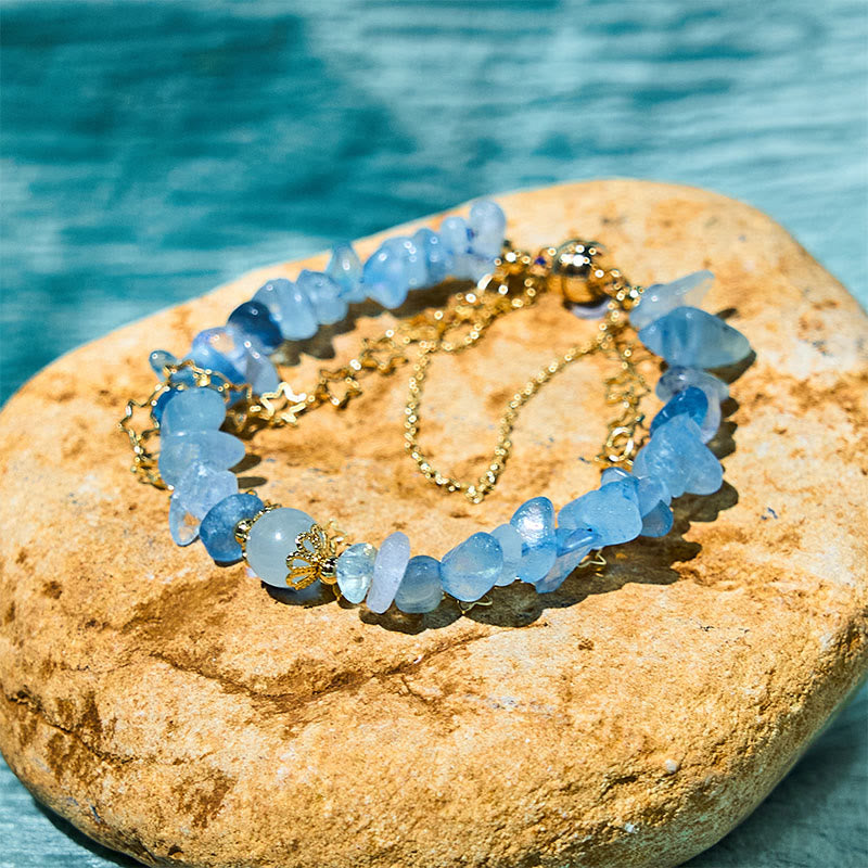 Aquamarine Gravel Design Star Magnetic Buckle Bracelet by Worn Within