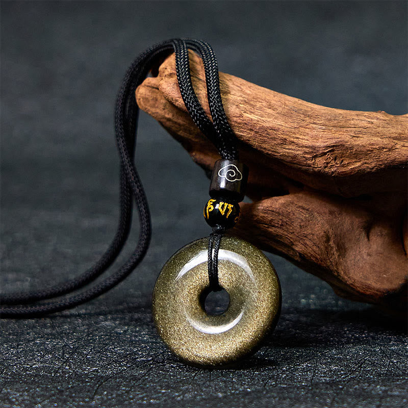 Gold Sheen Obsidian Pendant Necklace