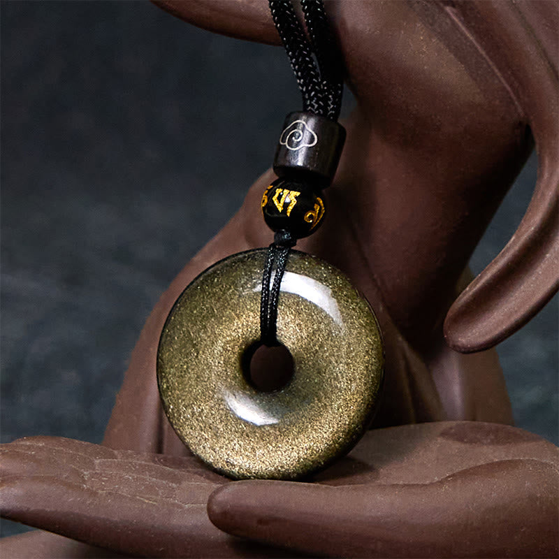 Gold Sheen Obsidian Pendant Necklace