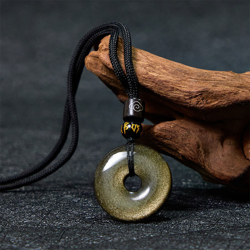 Gold Sheen Obsidian Pendant Necklace