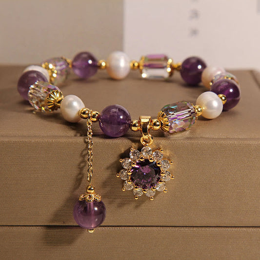Amethyst Pearl Sunflower Bracelet by Worn Within