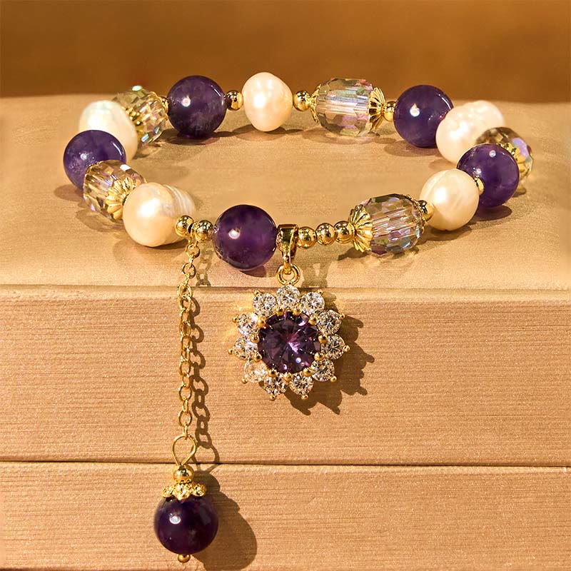 Amethyst Pearl Sunflower Bracelet