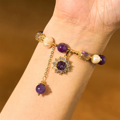 Amethyst Pearl Sunflower Bracelet