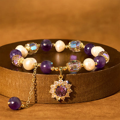 Amethyst Pearl Sunflower Bracelet