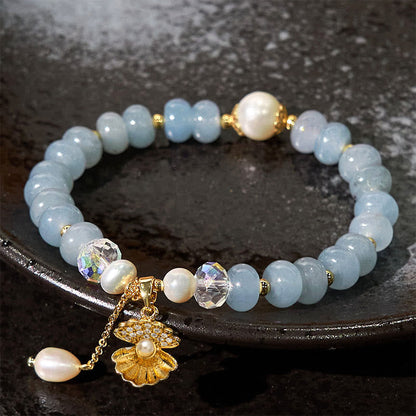 Aquamarine Pearl Shell Bead Bracelet by Worn Within