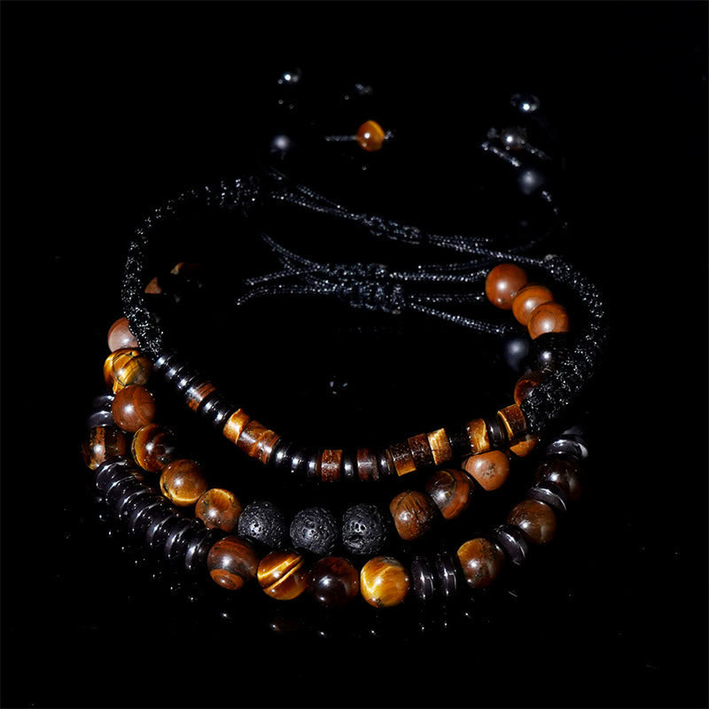 3Pcs Tiger's Eye Lava Rock Bracelet