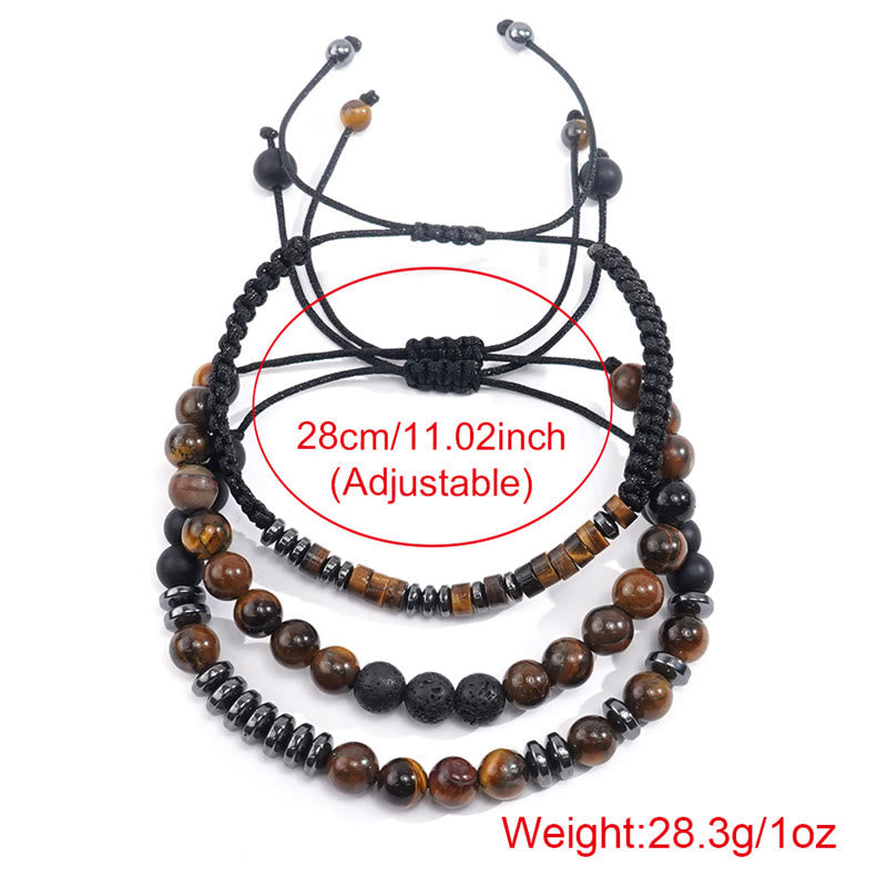 3Pcs Tiger's Eye Lava Rock Bracelet