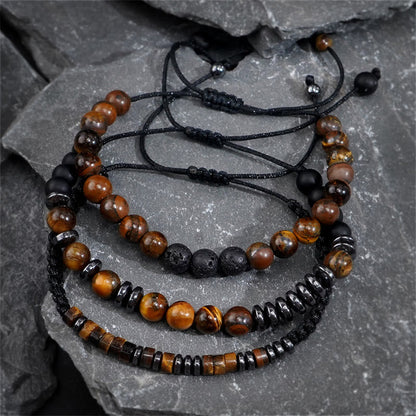 3Pcs Tiger's Eye Lava Rock Bracelet
