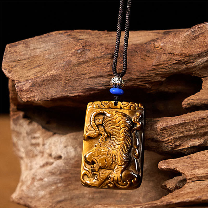 Tiger's Eye Square Tiger Pattern Rope Necklace