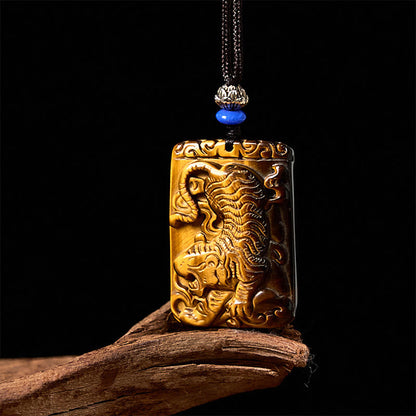 Tiger's Eye Square Tiger Pattern Rope Necklace