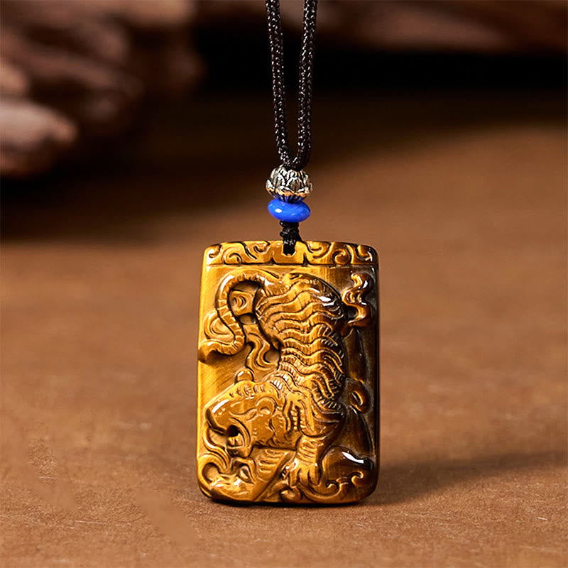 Tiger's Eye Square Tiger Pattern Rope Necklace by Worn Within