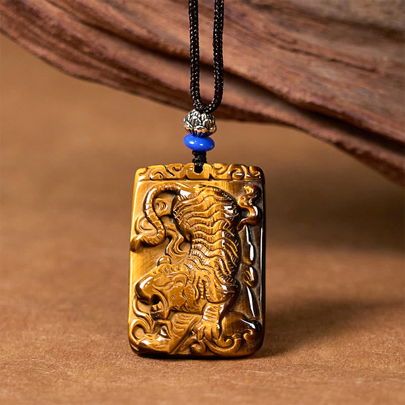 Tiger's Eye Square Tiger Pattern Rope Necklace