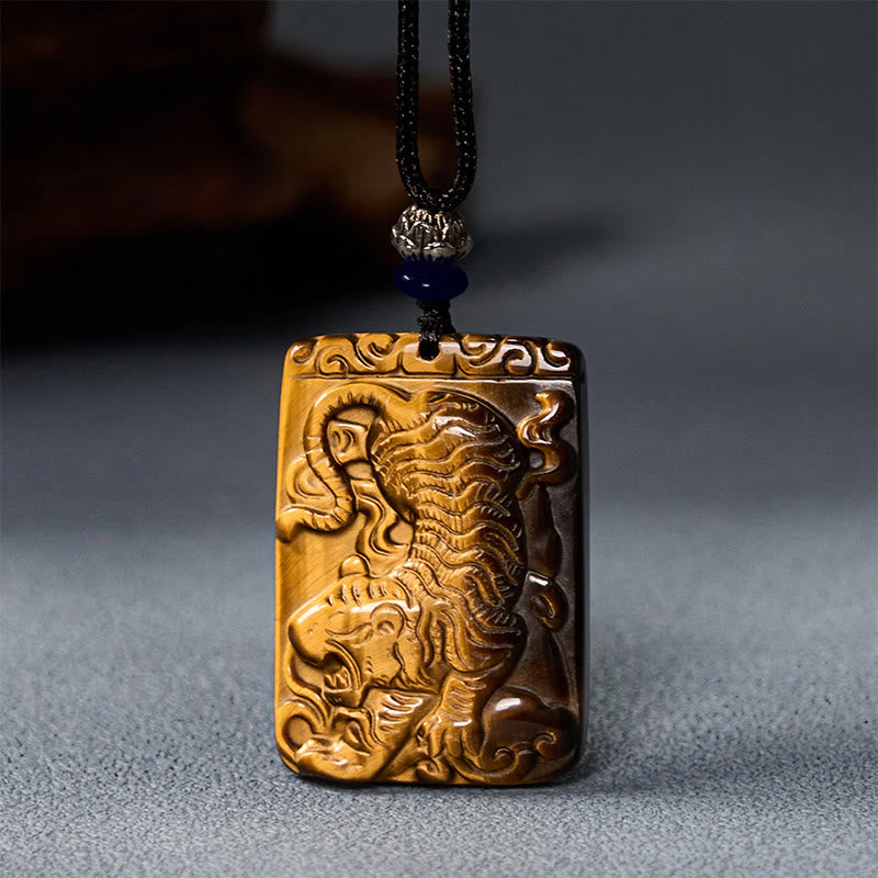 Tiger's Eye Square Tiger Pattern Rope Necklace