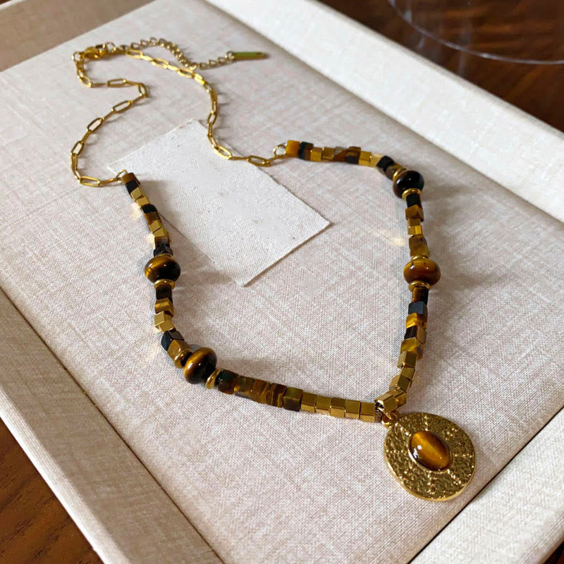 Tiger's Eye Square Titanium Steel Necklace