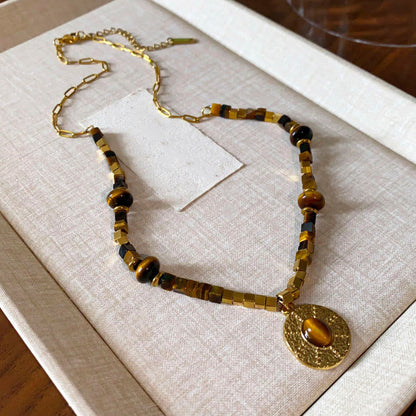 Tiger's Eye Square Titanium Steel Necklace