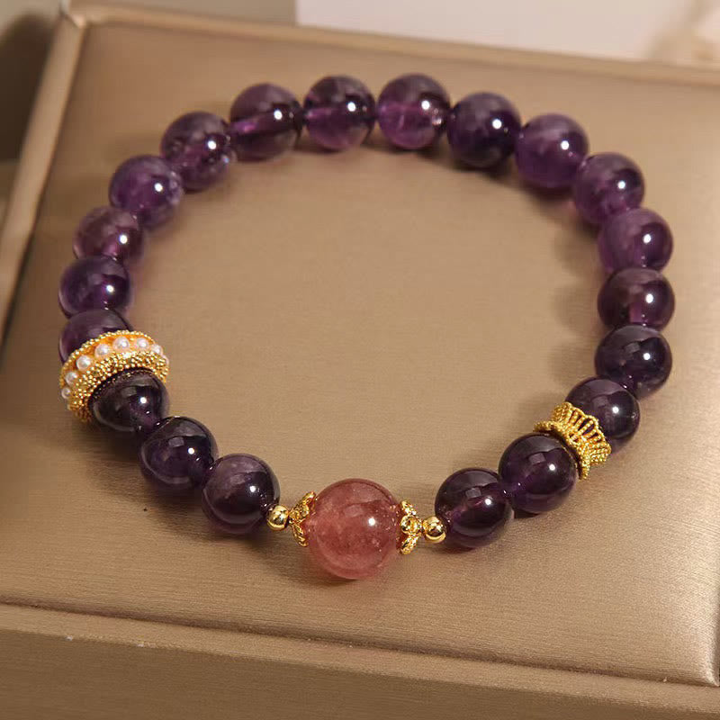 Amethyst Strawberry Quartz Beads Bracelet by Worn Within
