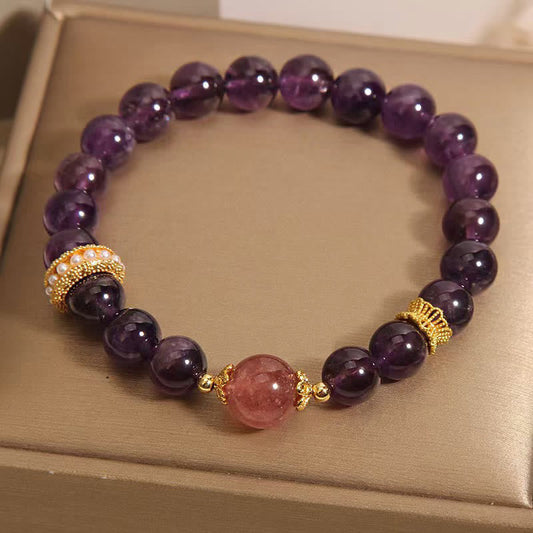Amethyst Strawberry Quartz Beads Bracelet by Worn Within