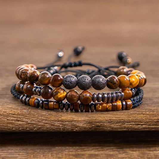 3Pcs Tiger's Eye Lava Rock Bracelet by Worn Within