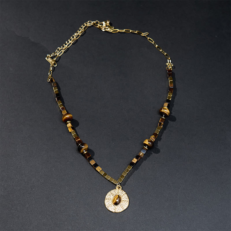 Tiger's Eye Square Titanium Steel Necklace