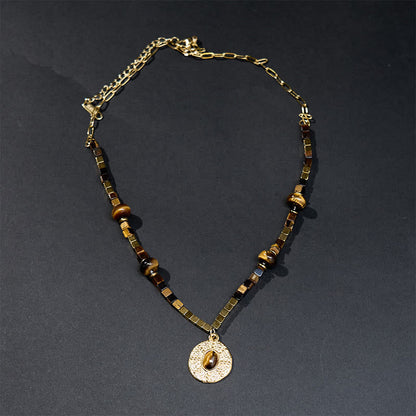 Tiger's Eye Square Titanium Steel Necklace