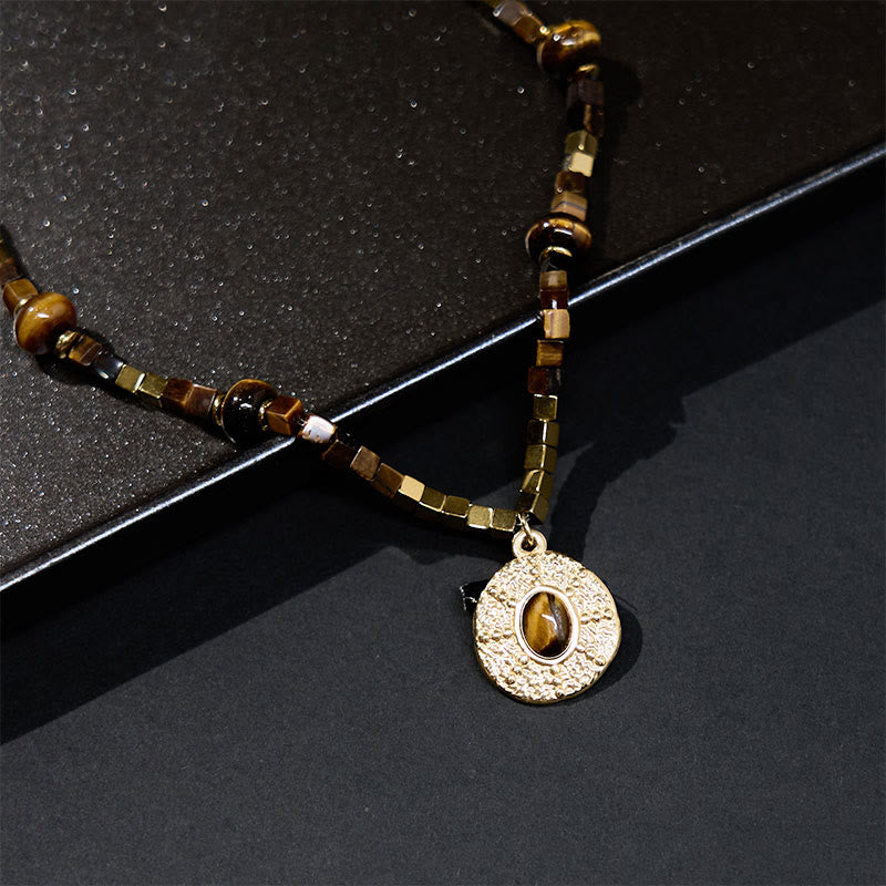 Tiger's Eye Square Titanium Steel Necklace by Worn Within