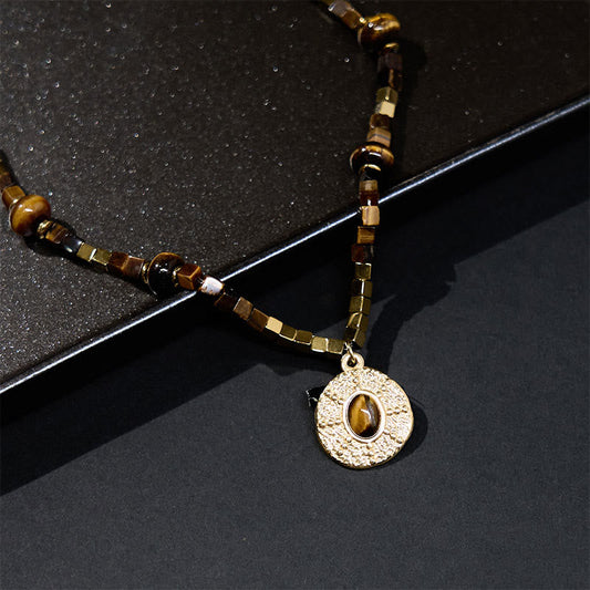 Tiger's Eye Square Titanium Steel Necklace by Worn Within