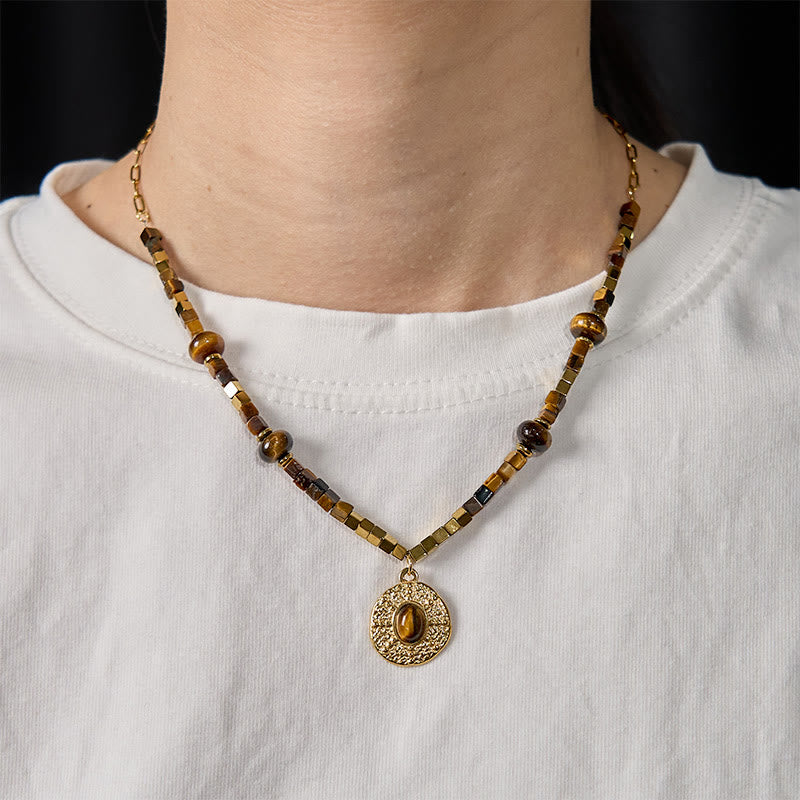 Tiger's Eye Square Titanium Steel Necklace