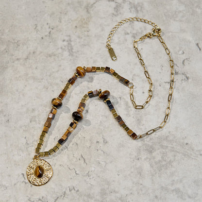 Tiger's Eye Square Titanium Steel Necklace